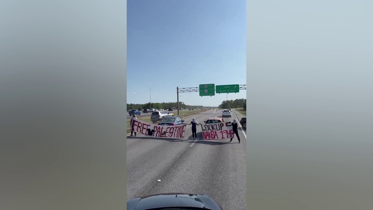 Anti-Israel agitators block traffic near Disney World in Orlando, Florida
