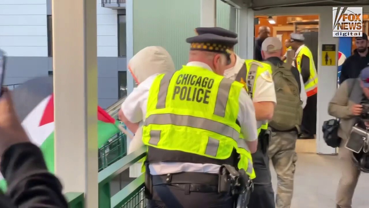 Anti-Israel agitators march and chant outside the DNC on night 3