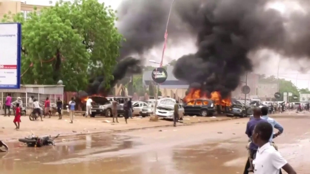 Protesters celebrate the ousting of Niger's president during coup attempt