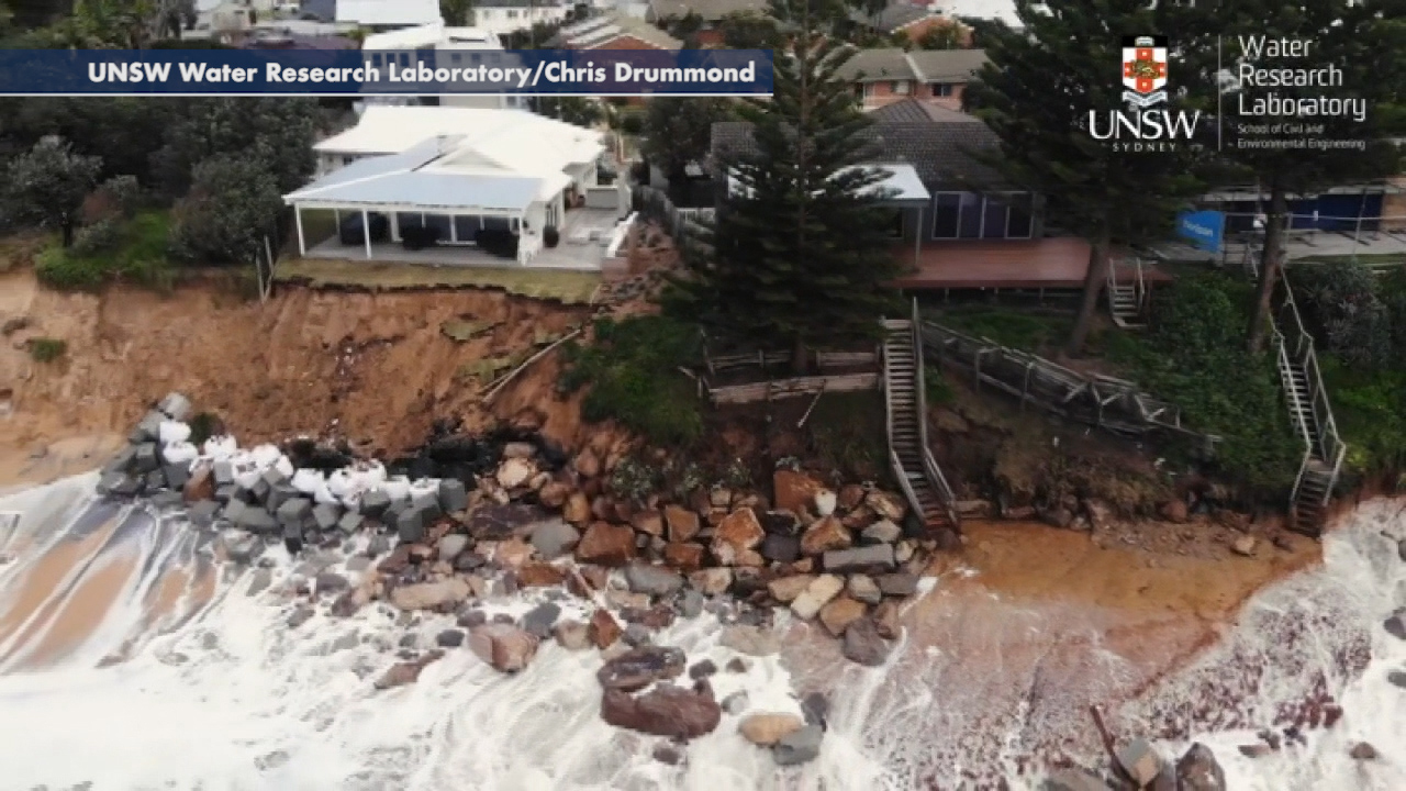 Drone footage shows homes close to collapse due to coastal erosion in Australia