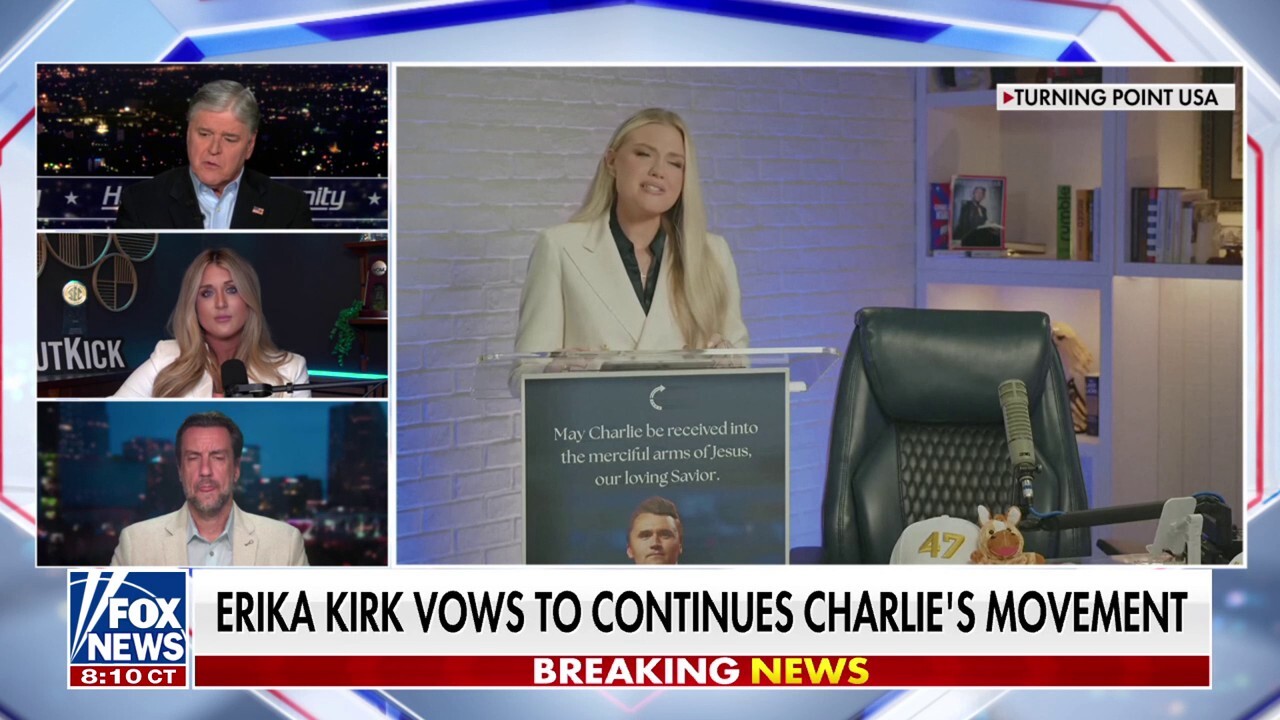 OutKick founder Clay Travis and OutKick host Riley Gaines react to Erika Kirk's powerful speech 48 hours after her husband, Charlie Kirk, was assassinated on 'Hannity.'