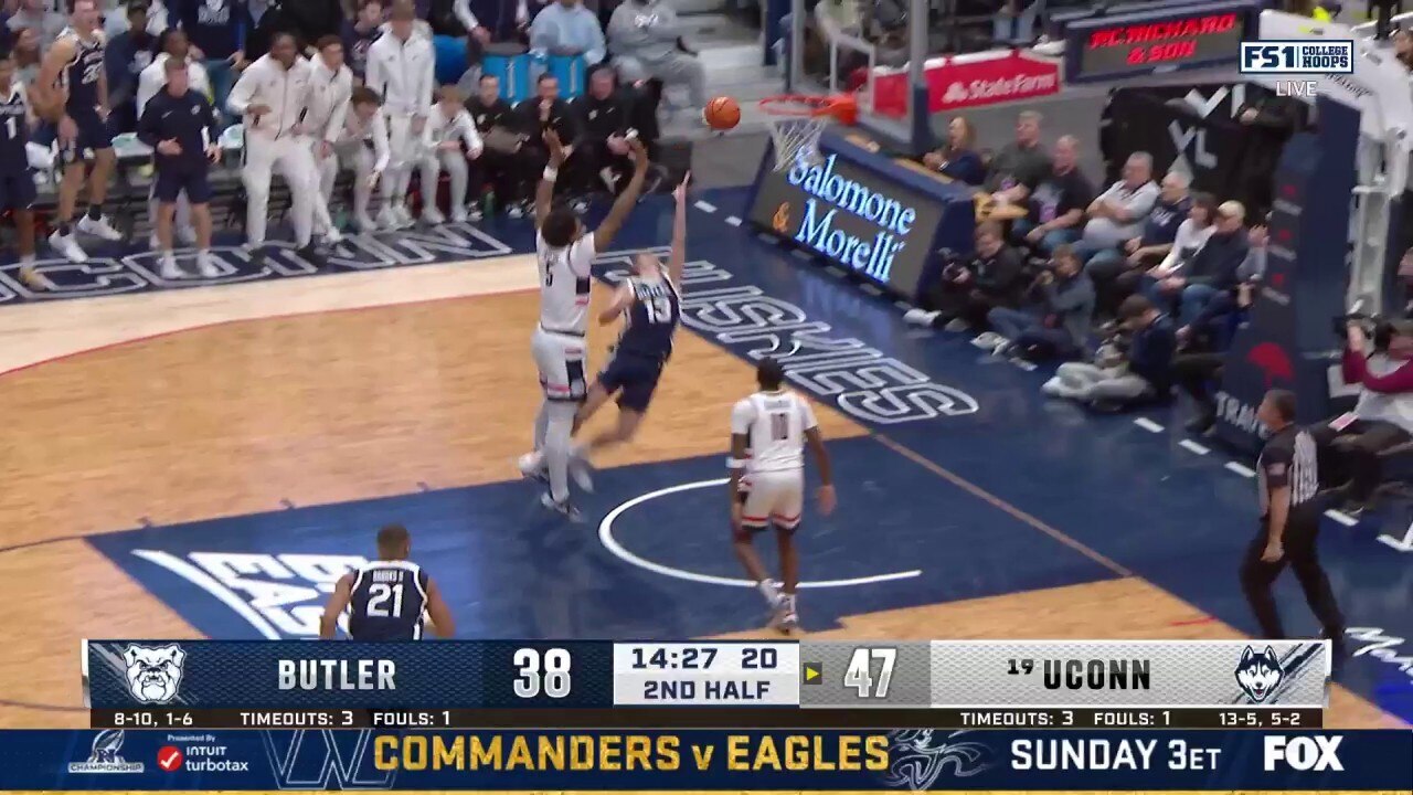 Butler's Finley Bizjack forces steal and makes SICK layup while drawing foul to trim deficit vs. UCONN