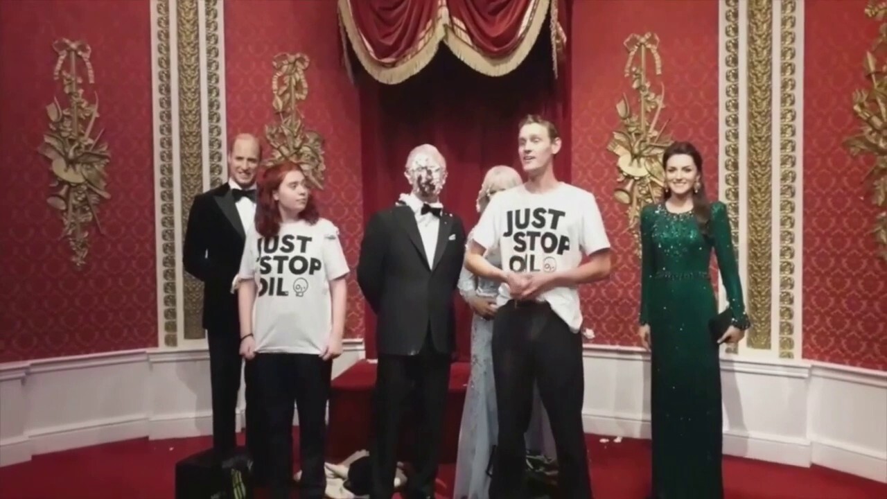 Just Stop Oil activists strike again, throw cake at King Charles III waxwork