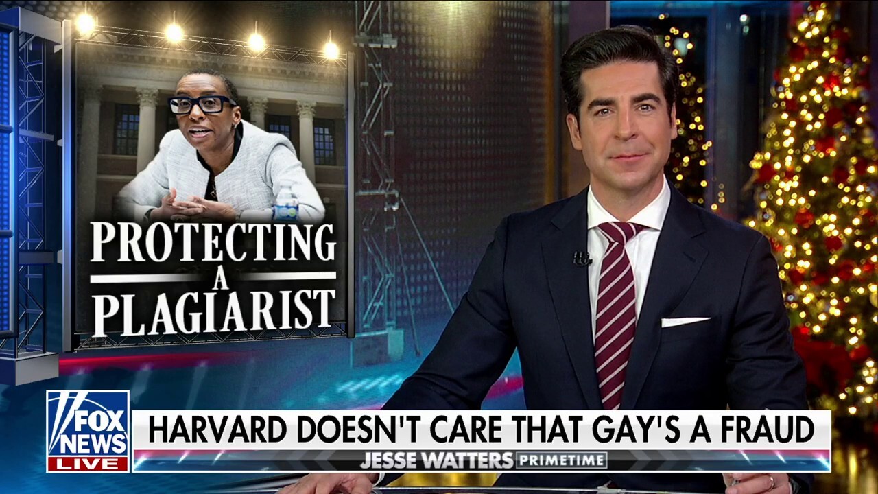Fox News host Jesse Watters says Harvard President Claudine Gay is 'being protected because of her skin color' amid plagiarism allegations.