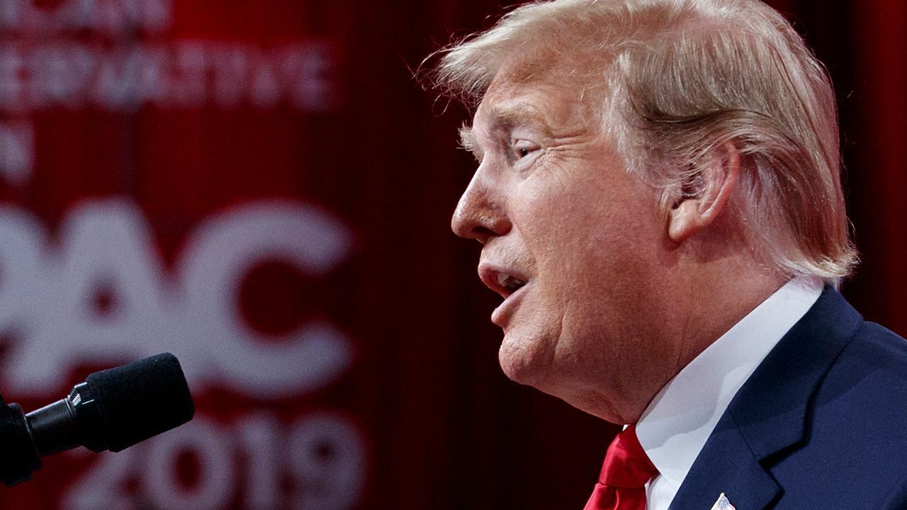 President Trump delivers a crowd-riling speech at CPAC