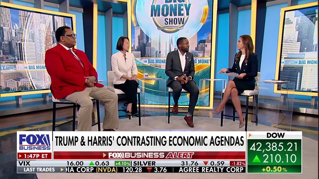 Retired NYPD officer Lamont Johnson, registered Republican Yiatin Chu and Democratic voter Jay Stout compare Trump and Harris’ varying economic agendas.