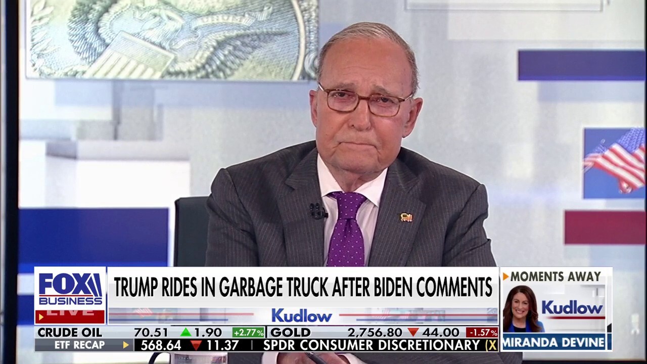 FOX Business host Larry Kudlow gives his take on former President Trump showing up to a campaign rally in a garbage worker vest on ‘Kudlow.’