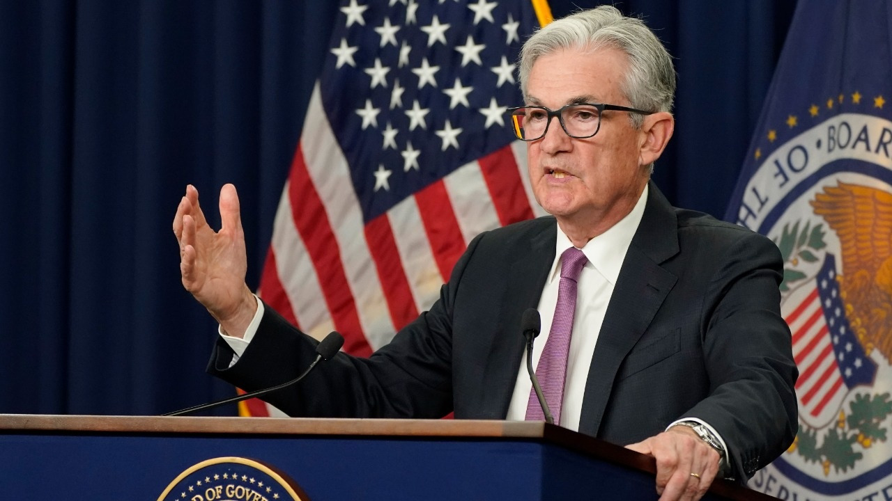 Jerome Powell holds a press conference after the U.S. central bank made a decision on interest rates.