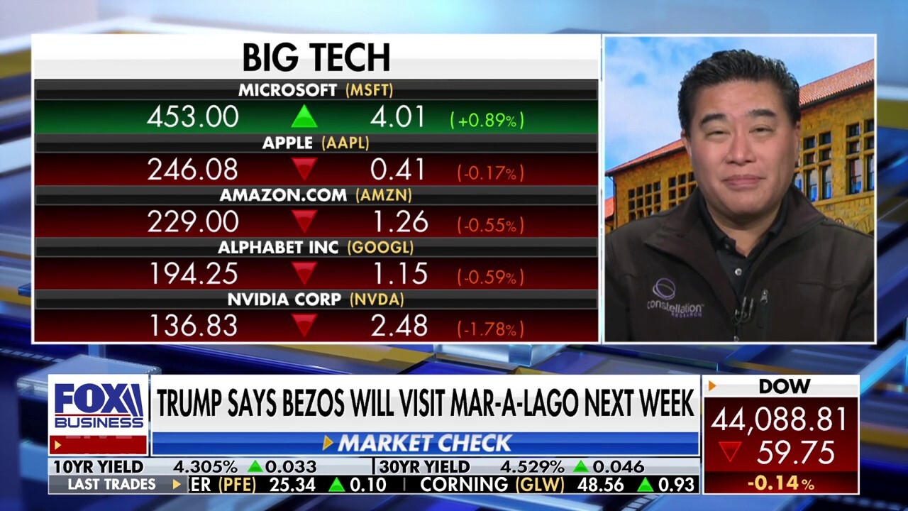 Constellation Research founder R 'Ray' Wang discusses Jeff Bezos's anticipated meeting with President-elect Trump at Mar-a-Lago and Elon Musk's growth in net worth on 'Varney & Co.'