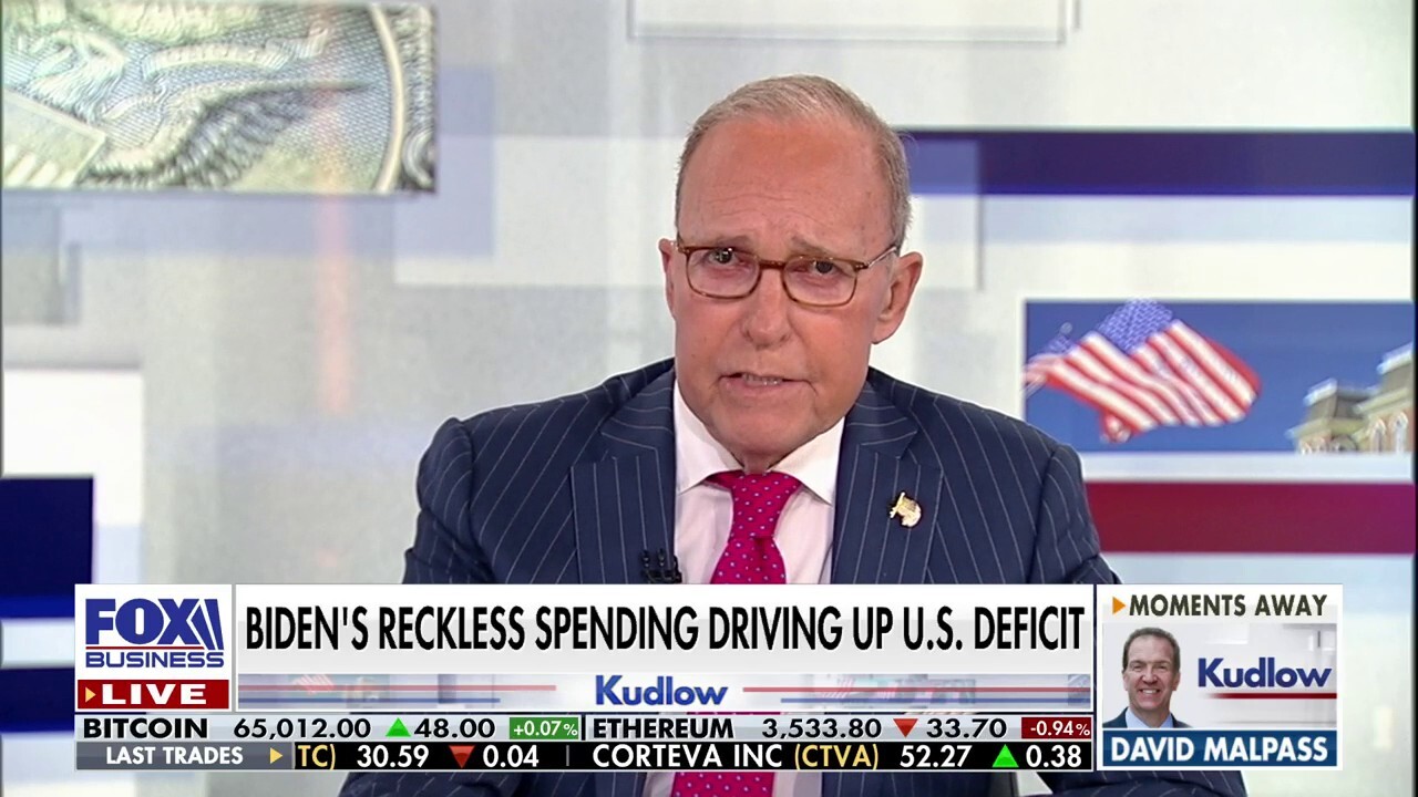 FOX Business host Larry Kudlow reacts to the GOP slamming President Biden's spending as the deficit increases on 'Kudlow.'