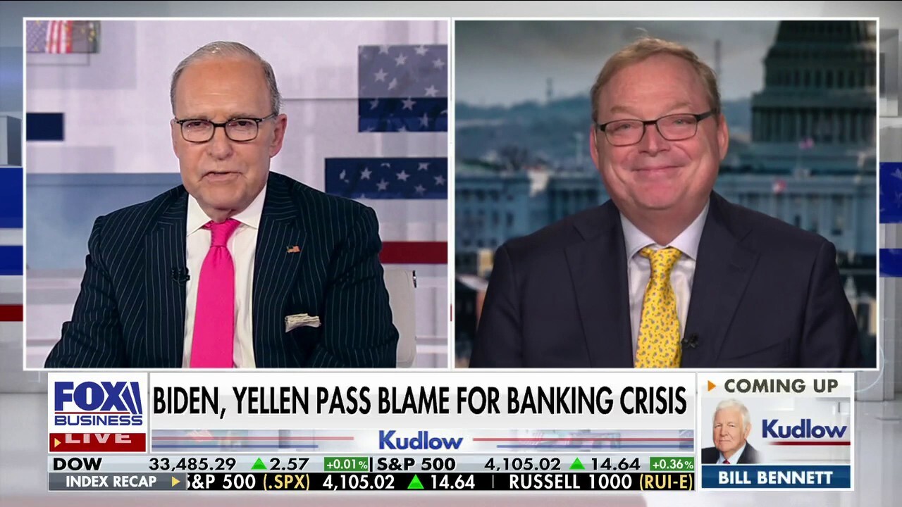 Former chairman of the Council of Economic Advisers under Trump Kevin Hassett reacts to President Biden and Janet Yellen passing the blame for the banking crisis on 'Kudlow.'