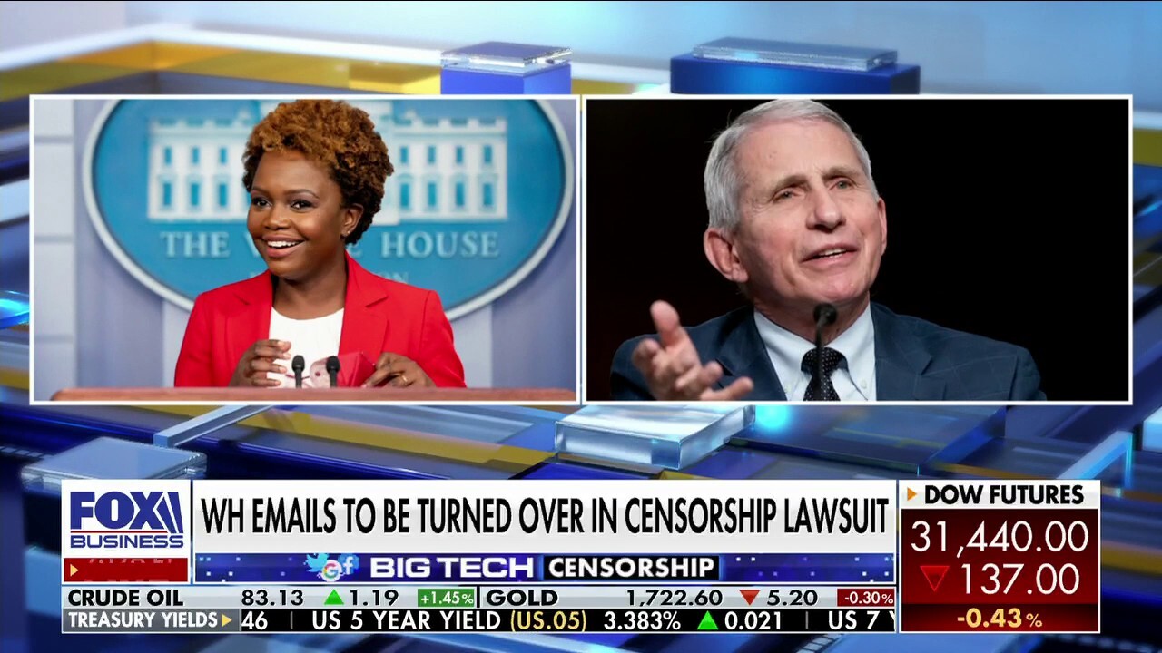 Missouri Attorney General Eric Schmitt says at least 45 members of the Biden administration were in 'constant communication' with social media platforms to censor speech and deplatform Americans on 'Varney & Co.'