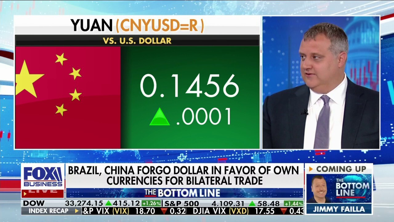 Tom Philipson and Michael Bright discuss Brazil and China forgoing the dollar in favor of their own currencies for bilateral trade on 'The Bottom Line.'