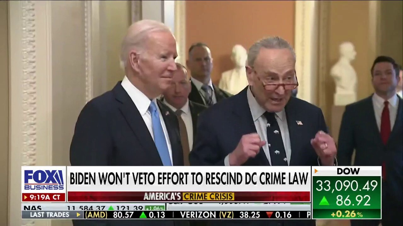 Fox News senior congressional correspondent Chad Pergram reports from Capitol Hill, where President Biden reportedly won't repeal the GOP's efforts to reform D.C. crime laws.