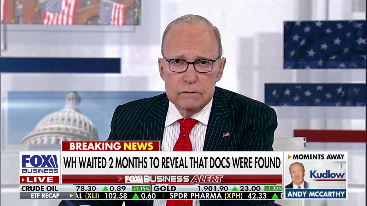 FOX Business host Larry Kudlow calls out those who slammed Donald Trump over Mar-a-Lago documents and yet remain quiet as more classified documents tied to Joe Biden are found at a third location on 'Kudlow.'