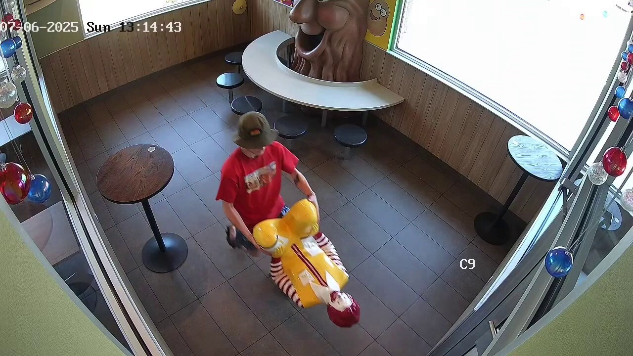 Four individuals and one beloved fast-food clown statue are being tracked by authorities after the July 6 incident in Nesquehoning, Pa. (Credit: Eve Snyder via Facebook)
