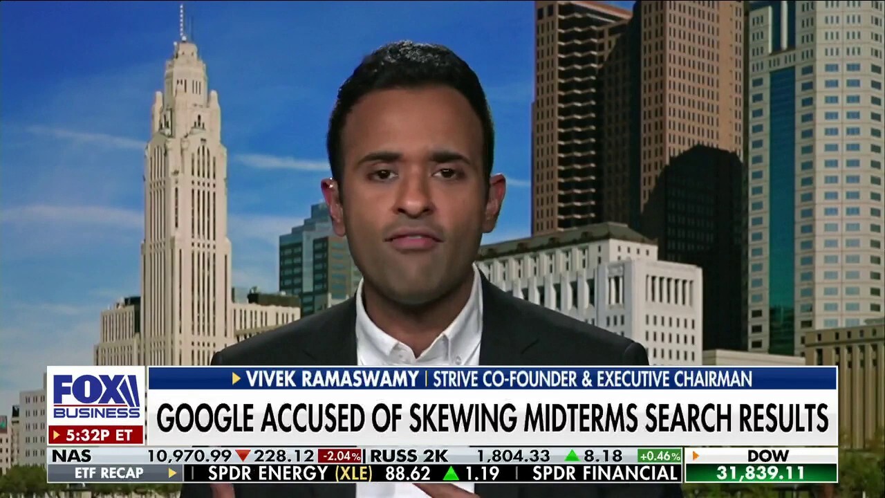 Strive co-founder and executive chairman Vivek Ramaswamy joins "Fox Business Tonight" and discusses how Google allegedly altering midterm search results is a "threat to democracy."