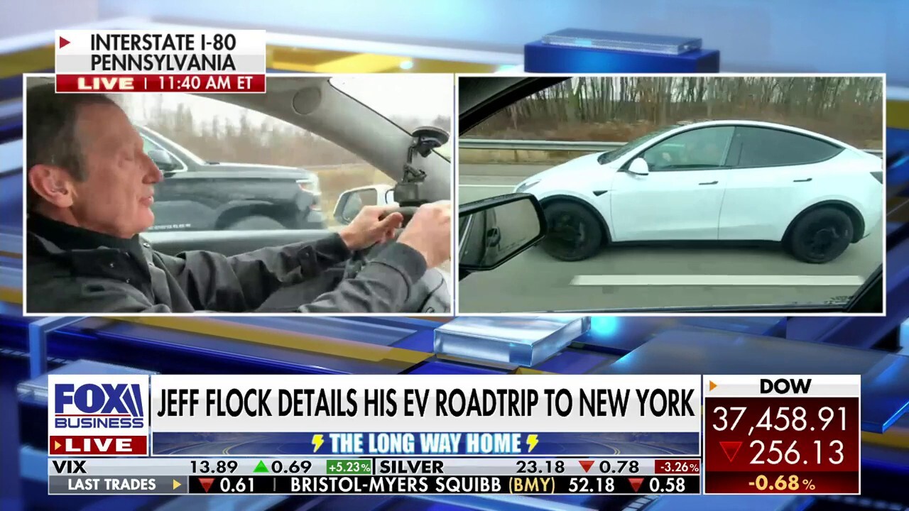 Fox Business' Jeff Flock provides an update from his EV trip from Chicago to New York and details the charging process.