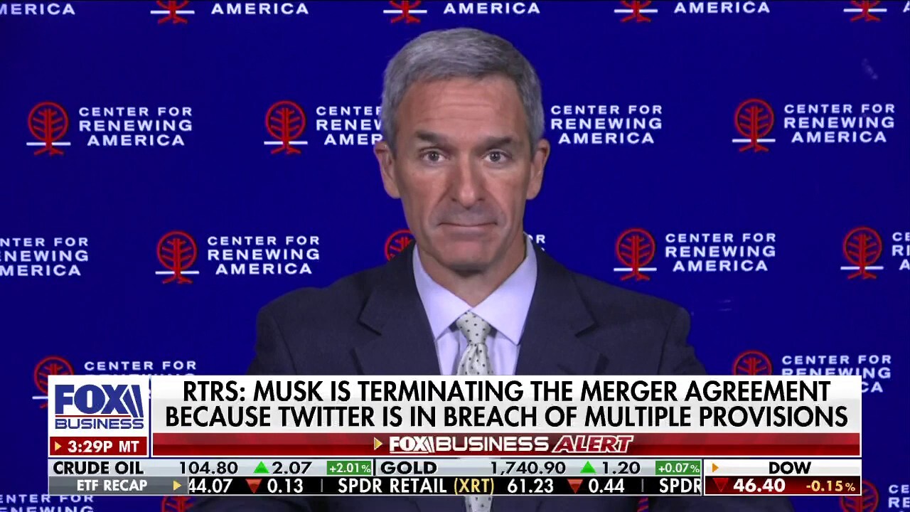 Center For Renewing America senior fellow Ken Cuccinelli shares his insight on Elon Musk’s termination of Twitter deal on ‘Fox Business Tonight.’