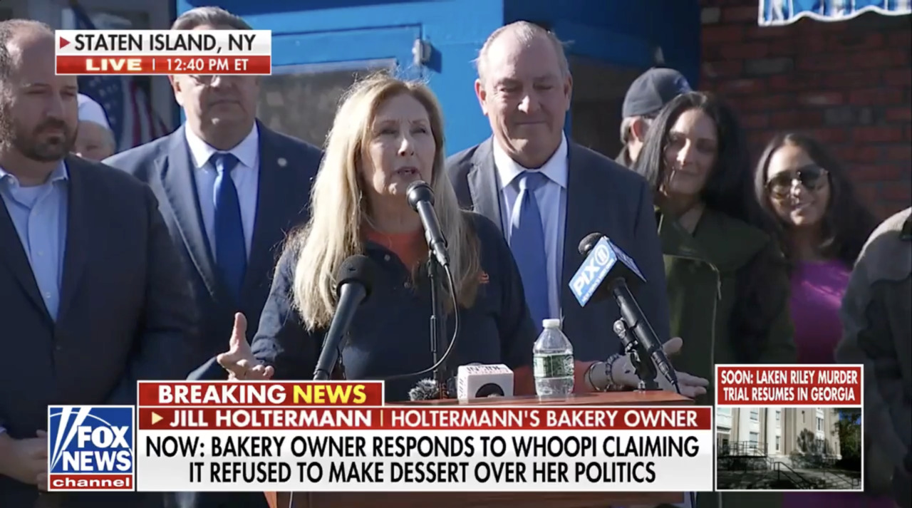 Holtermann’s Bakery owner Jill Holtermann and other supporters defend the bakery after ‘The View’ personality Whoopi Goldberg accuses the business of denying her service over politics.