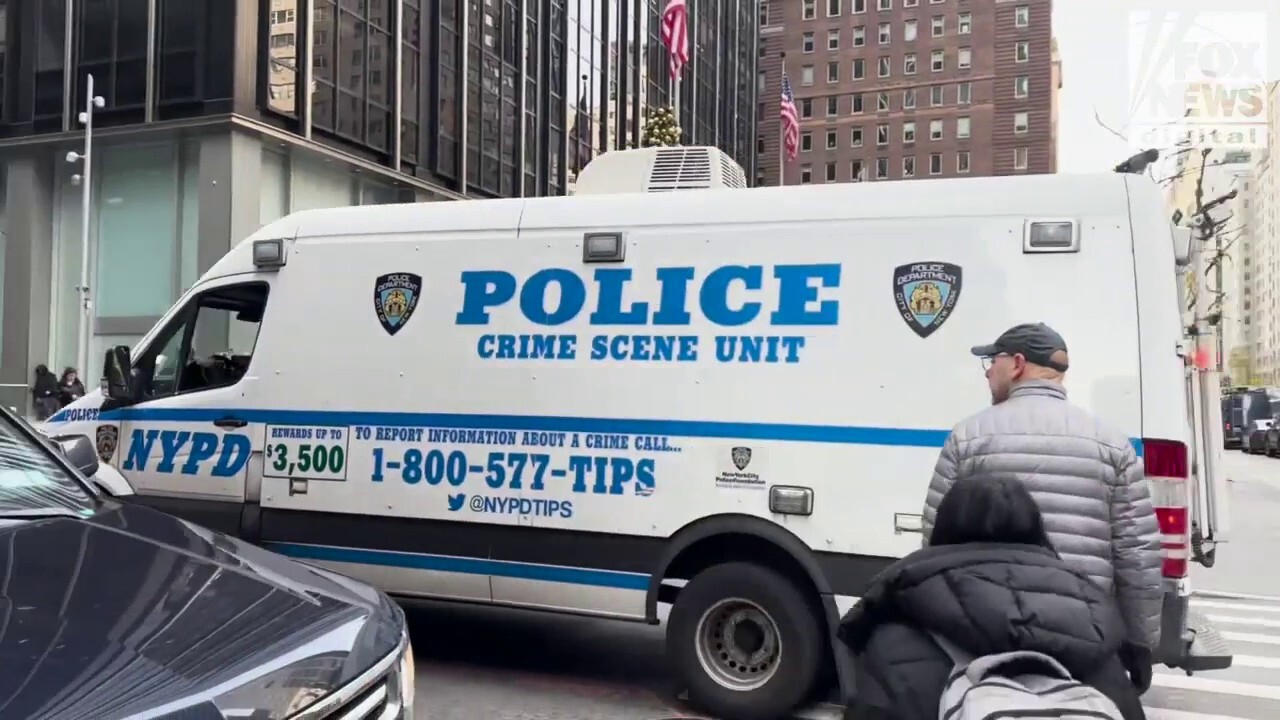 A van arrives near the Hilton Hotel in Midtown Manhattan where 50-year-old, Brian Thompson was murdered. (Julia Bonavita/Fox News Digital)