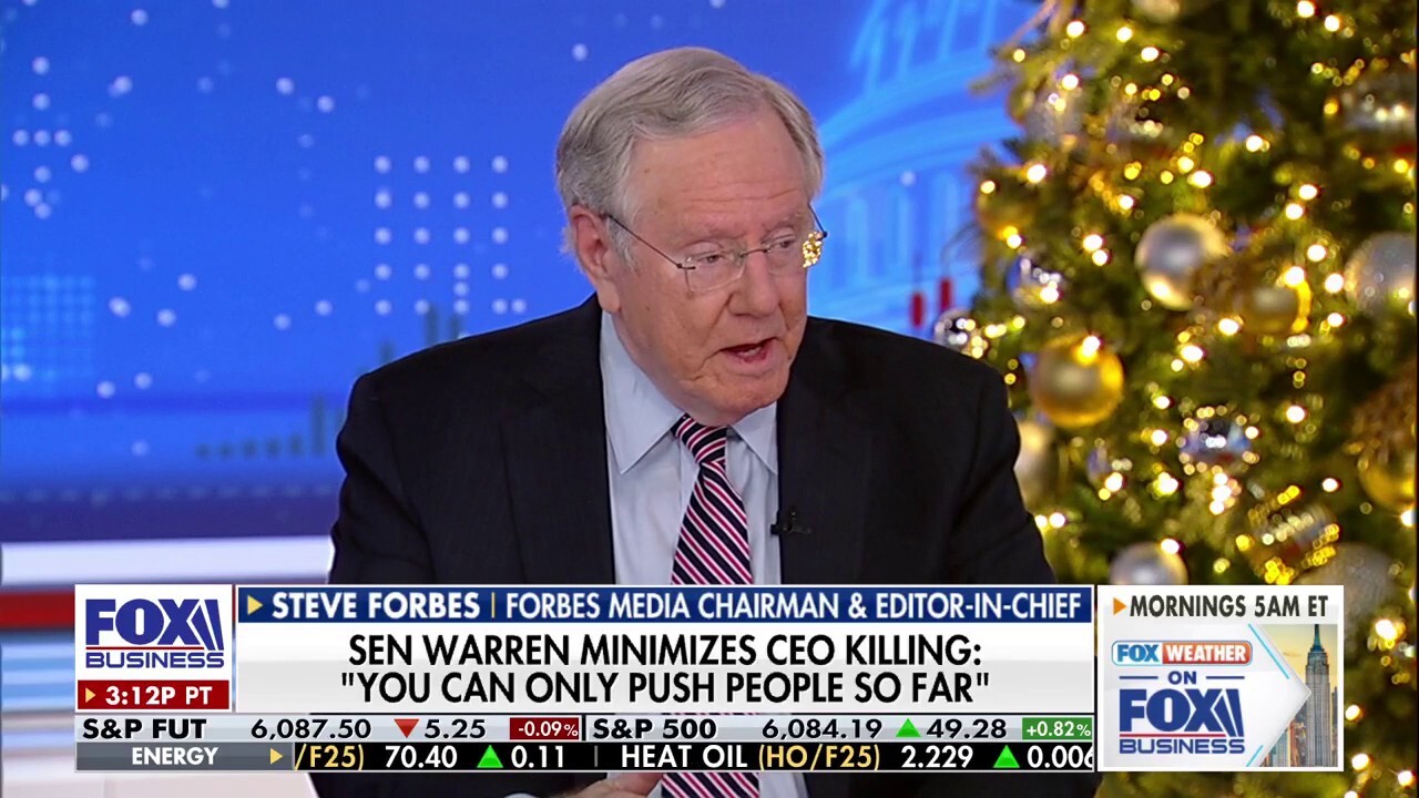 Forbes Media chairman Steve Forbes bashes Democratic Sen. Elizabeth Warren for appearing to justify UnitedHealthcare CEO Brian Thompson's killing on ‘The Bottom Line.’