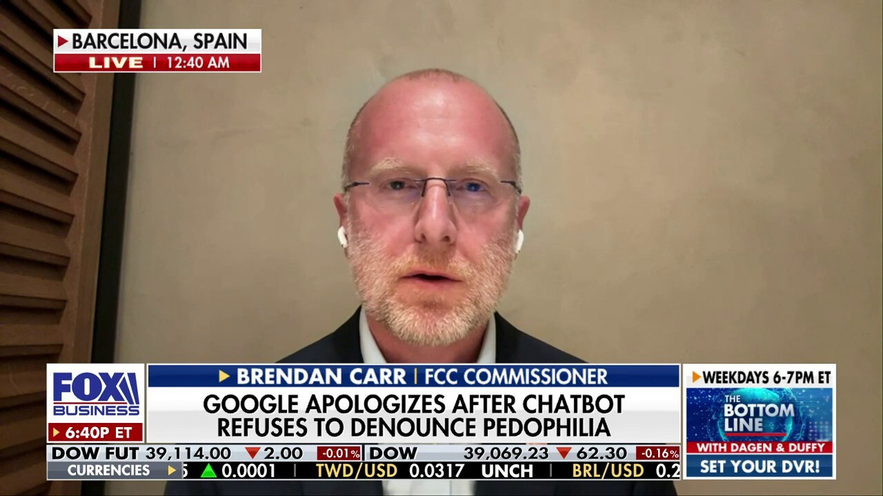 FCC commissioner Brendan Carr discusses how Google is facing calls to shut down its woke AI chatbot, Gemini on ‘The Bottom Line.’ 