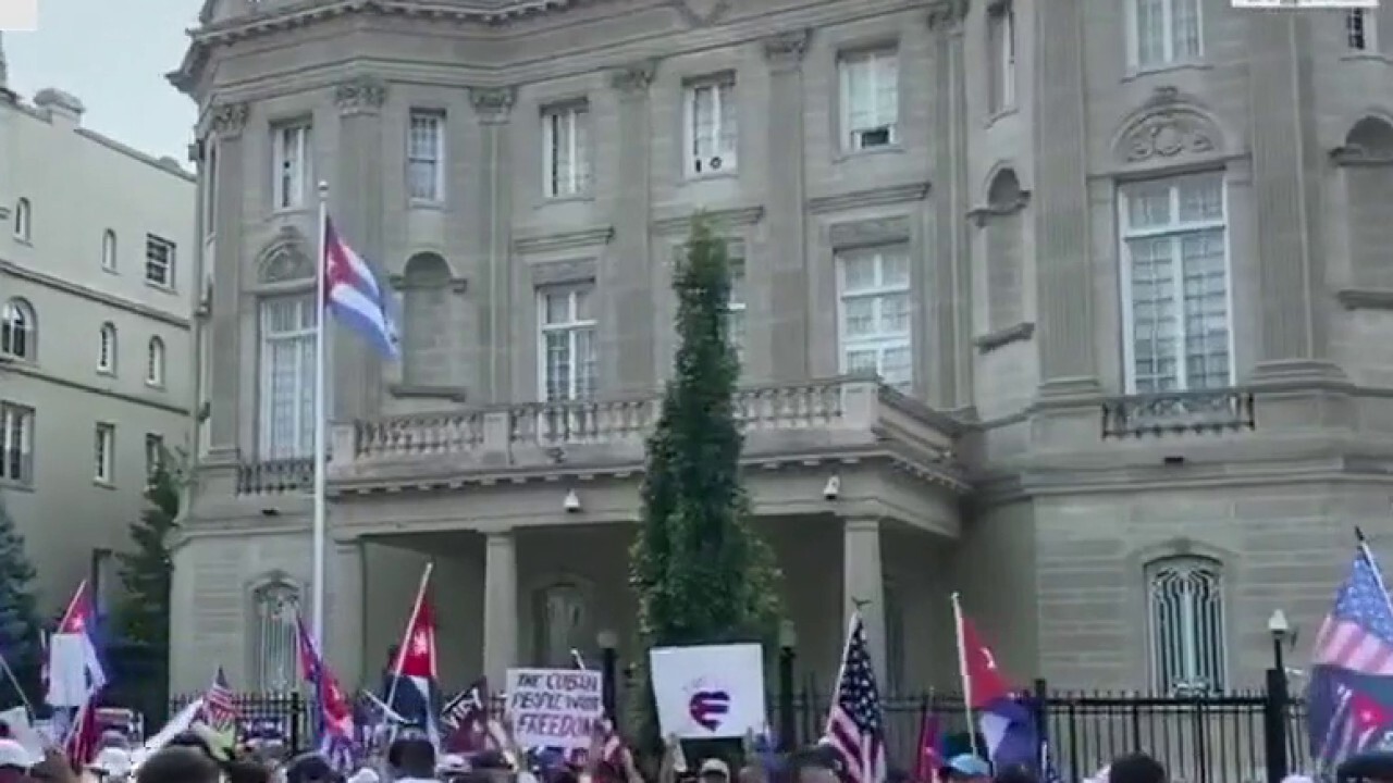 Protestors march on Cuban embassy accusing Biden of supporting communism