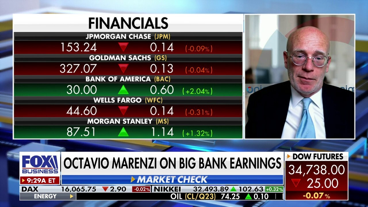 Opimas LLC CEO Octavio Marenzi discusses how J.P. Morgan Chase and Bank of America are gaining strength in the markets on ‘Varney & Co.’