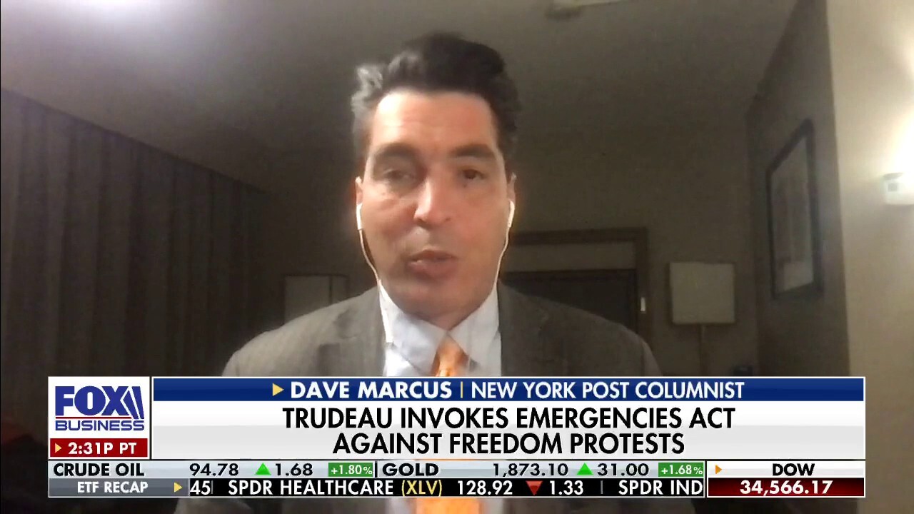 New York Post columnist Dave Marcus discusses Trudeau’s actions against freedom protests and Ontario lifting vaccine passports in March on ‘Fox Business Tonight.’