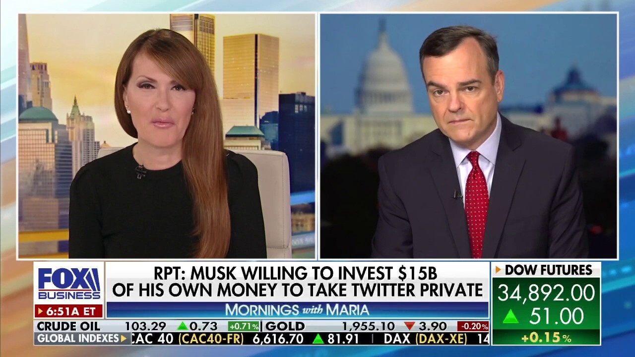 GETTR consultant and former Trump campaign communications director Tim Murtaugh joins FOX Business' Dagen McDowell and Fox News contributor Joe Concha to react to Elon Musk's Twitter takeover move.