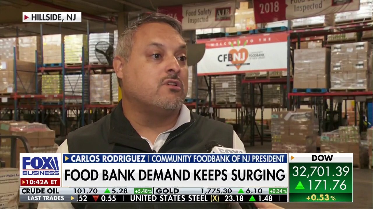 FOX Business' Lydia Hu reports from the Community FoodBank of N.J., where president Carlos Rodriguez details having to spend more money to feed more mouths.