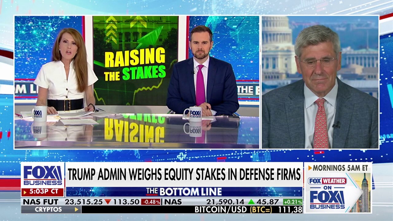 Former Trump senior economic advisor Steve Moore discusses the Trump administration mulling equity stakes in defense firms, the Federal Reserve and more on ‘The Bottom Line.’
