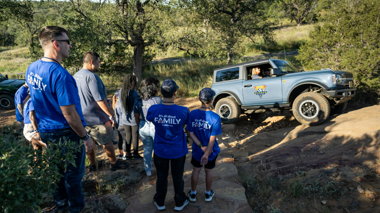 Ford is partnering with veterans groups like Blue Star Families and Guitars 4 Vets to let veterans and their families drive Broncos on an off-road course.