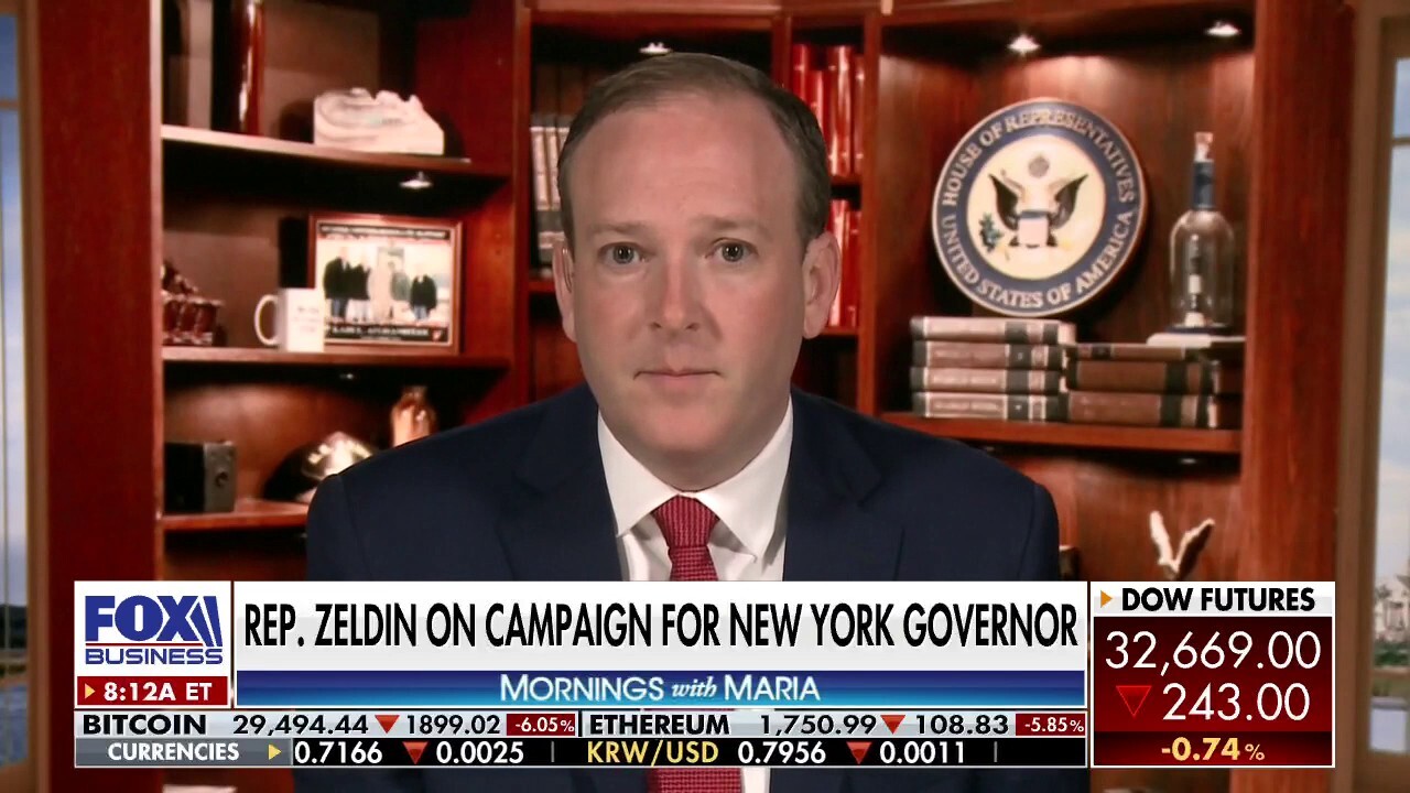 Rep. Lee Zeldin, R-N.Y., slams current Gov. Kathy Hochul's latest move to restrict gun purchases in New York state and discusses his campaign on 'Mornings with Maria.'