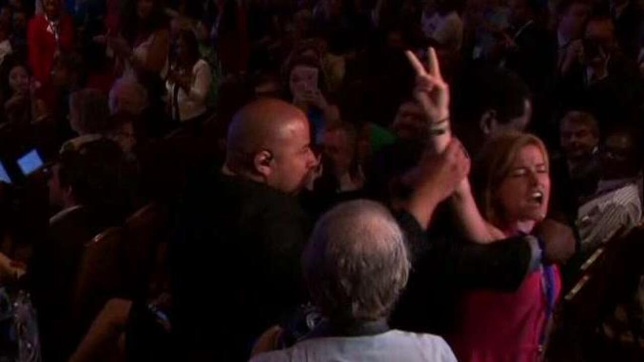 Pink protesters interrupt Trump’s speech