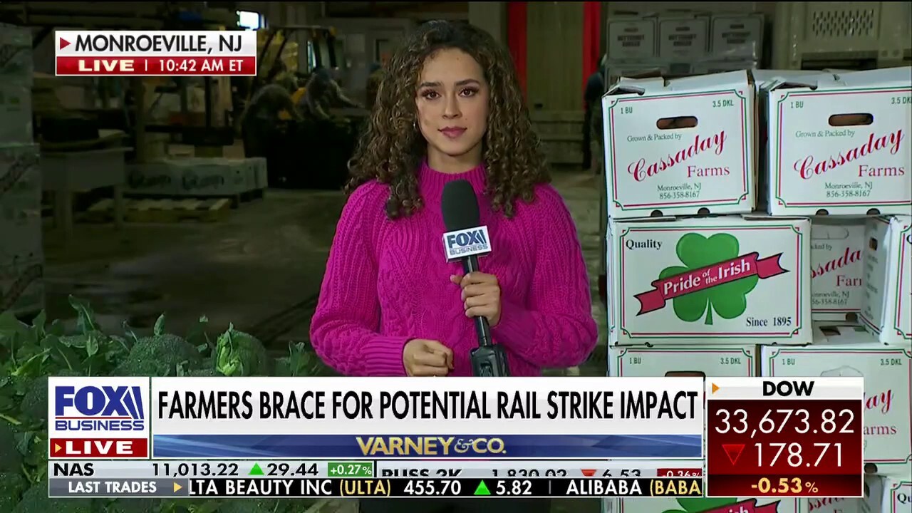 FOX Business’ Madison Alworth reports from a farm in Monroeville, New Jersey to investigate the negative impact the looming rail strike has had on the farming industry.