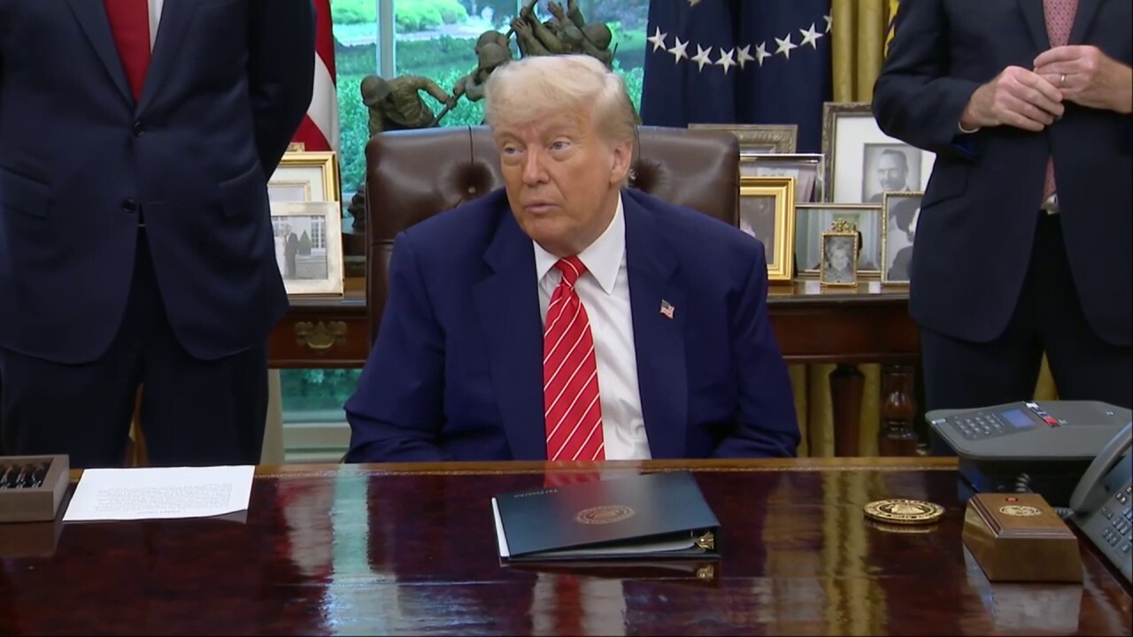 President Donald Trump and Agriculture Secretary Brooke Rollins answer a reporter's question about American beef and agriculture products related to the U.S.-U.K. trade deal.