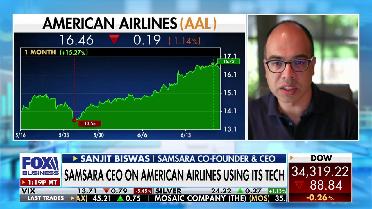 Samsara co-founder and CEO Sanjit Biswas explains how the internet of things company got American Airlines' Dallas hub to decrease flight delays on "The Claman Countdown."