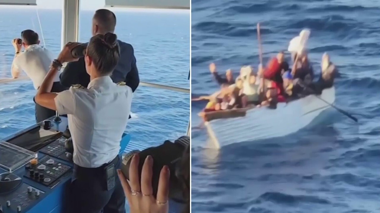 Crew members aboard Celebrity Beyond rescued 19 migrants from a crowded boat Monday off the coast of Florida. (Captain Kate McCue)