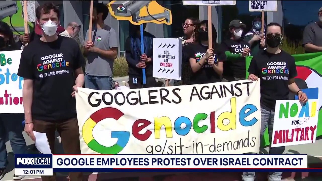 Google employees protested the war in Gaza in front of the Sunnyvale, California, office on Tuesday.