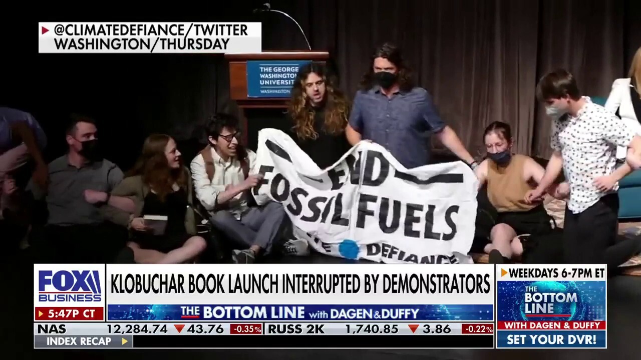 Climate protesters interrupt Amy Klobuchar's book launch event