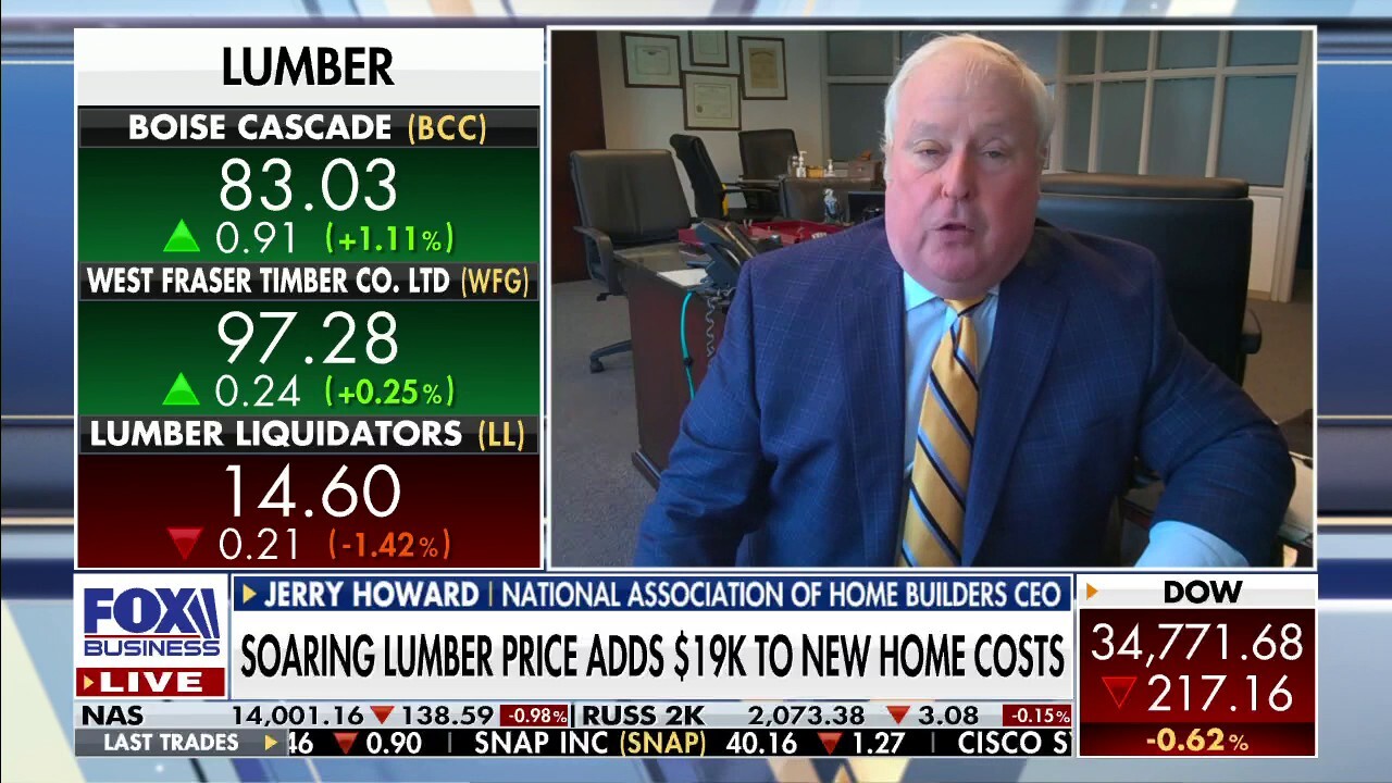 National Association of Home Builders CEO Jerry Howard says lumber and home building costs are due to supply chain, deregulation and inflation issues.