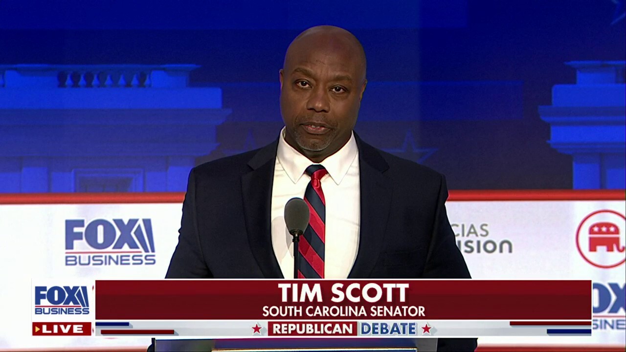 Republican presidential candidate Sen. Tim Scott says America is not a racist country during the second GOP primary debate.