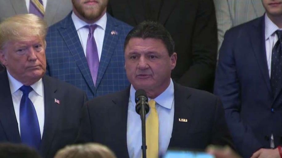 LSU Tigers head coach to his team at White House: This victory is about you