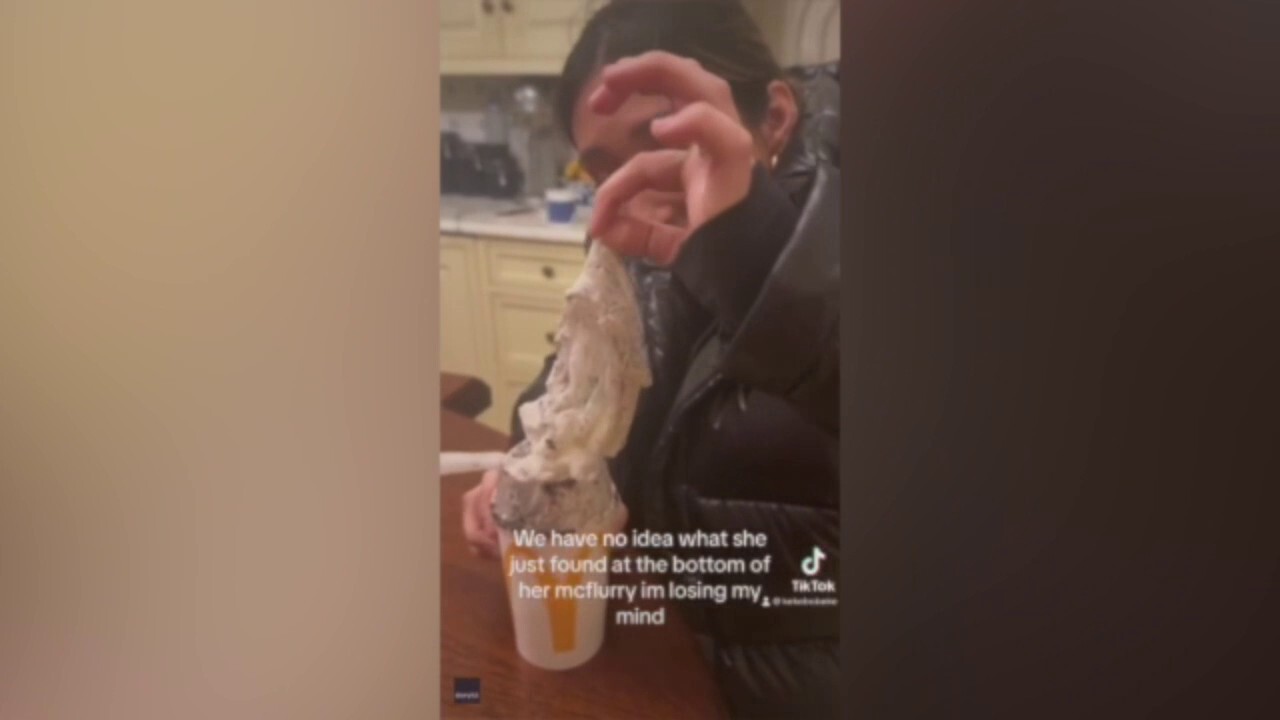 A viral video posted to TikTok shows a mysterious piece of plastic found in a McDonald's frozen McFlurry dessert. Credit: Kellie Ulmer via Storyful