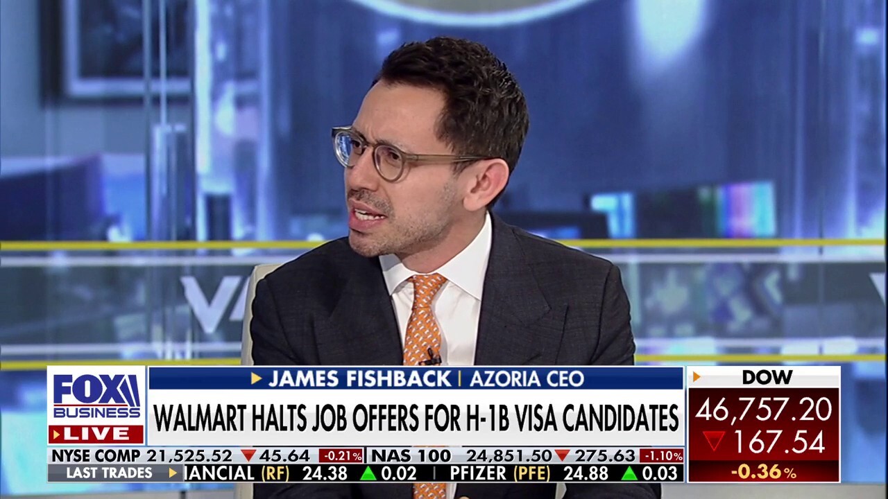 Azoria CEO James Fishback weighs in on Walmart’s halting job offers for H-1B visa candidates, stresses the importance of hiring American citizens and the upcoming September CPI report.