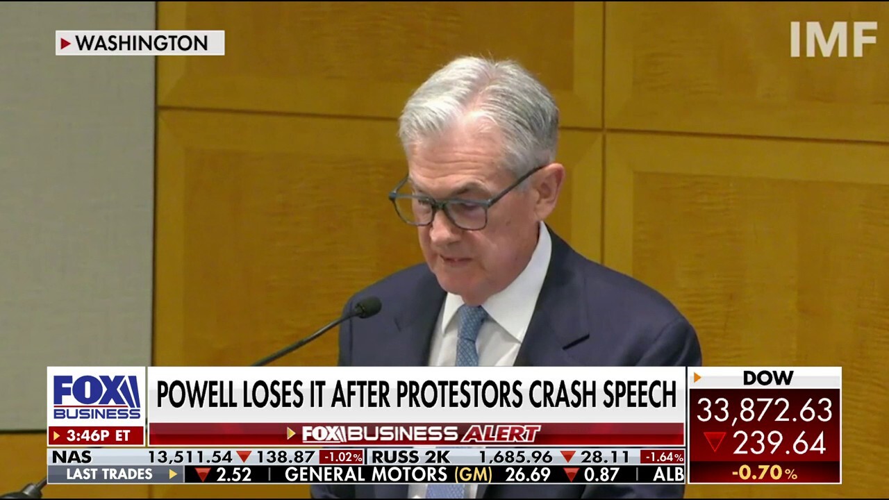 Chairman Powell curses after protestors crash speech