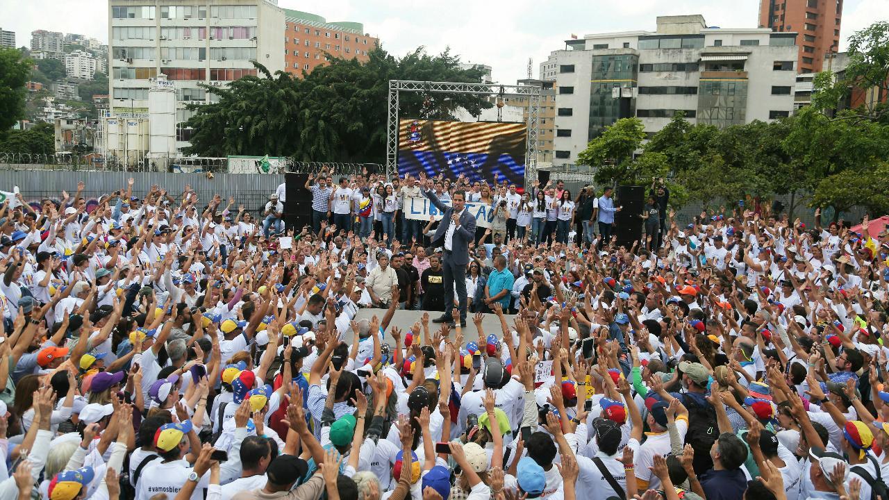 Juan Guaido leading what he hopes will be a military uprising in Venezuela