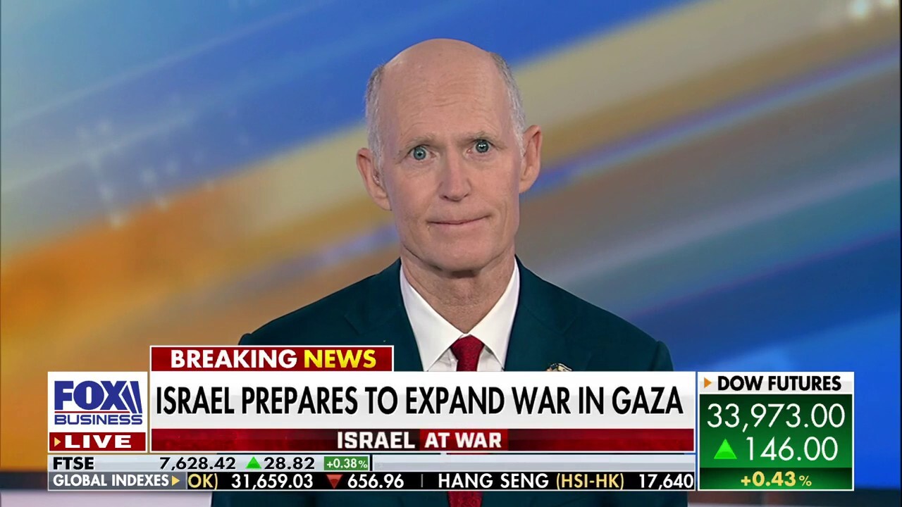 Sen. Rick Scott, R-Fla., discusses the ongoing Israel war, the risk of a terrorist attack in the U.S., Biden's handling of the Middle East conflict, GOP lawmakers introducing a new bill and military aid.